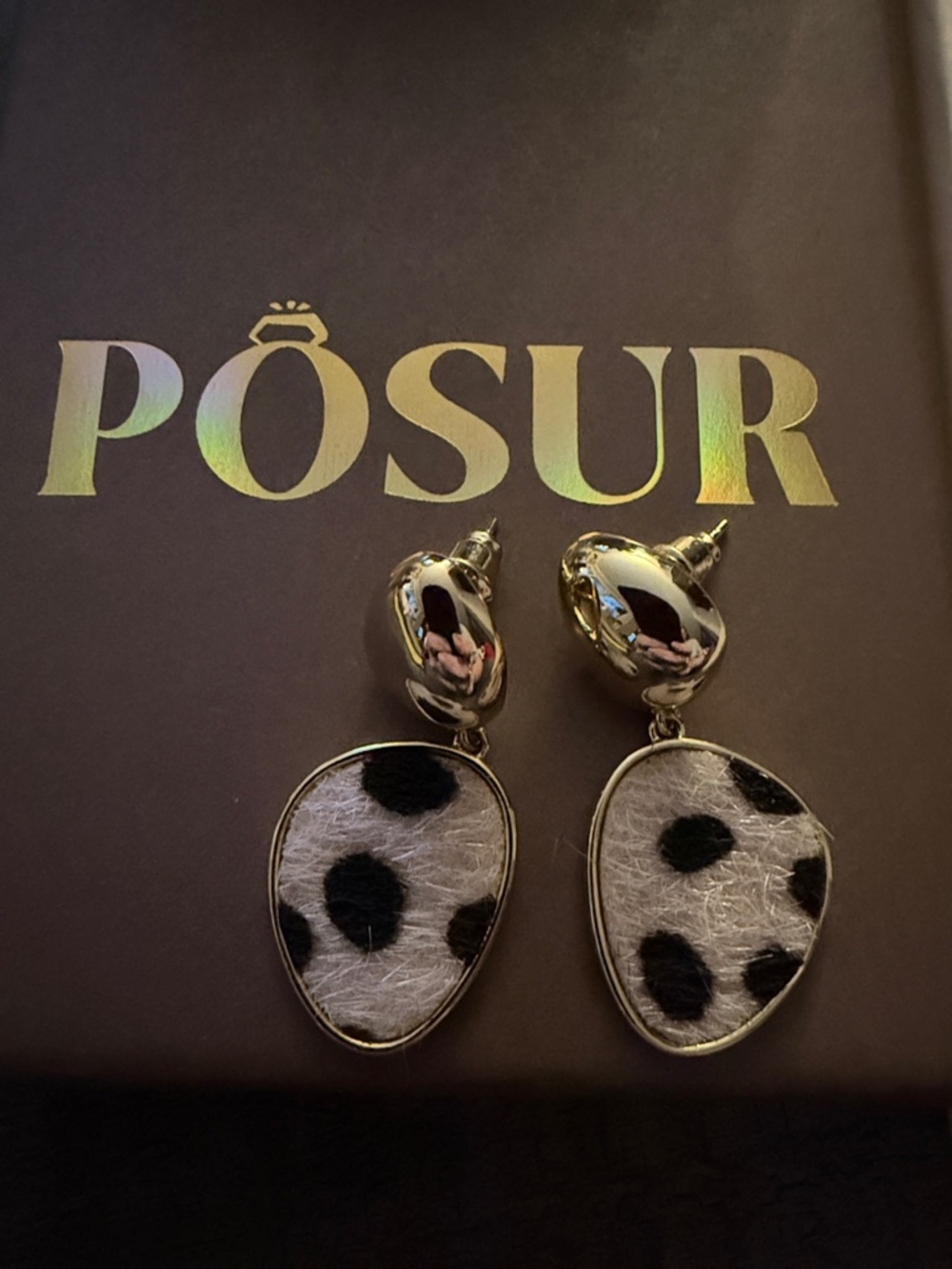 Gold and Black Leopard Spot Dangle Earrings - New in box! - Picture 2 of 3